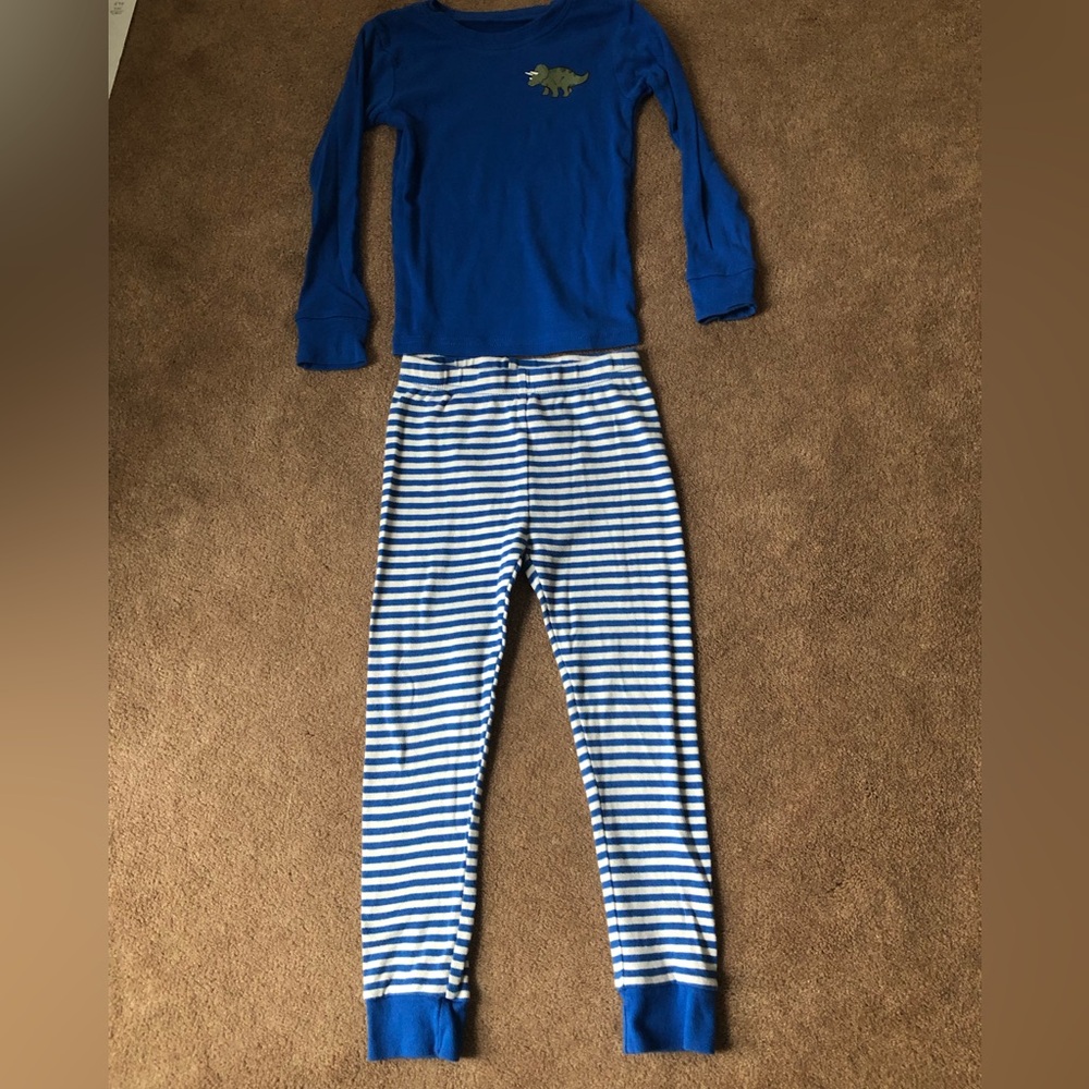 Carter's Royal Blue Top w/ dinosaur with Blue & White Striped Pajama Pants sz 5T